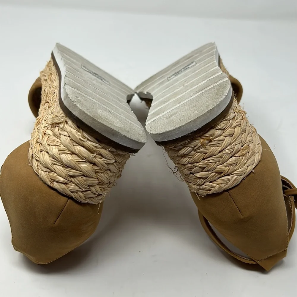 Dolce Vita Tan Leather Straw Espadrille Platform Sandals Size 8.5
